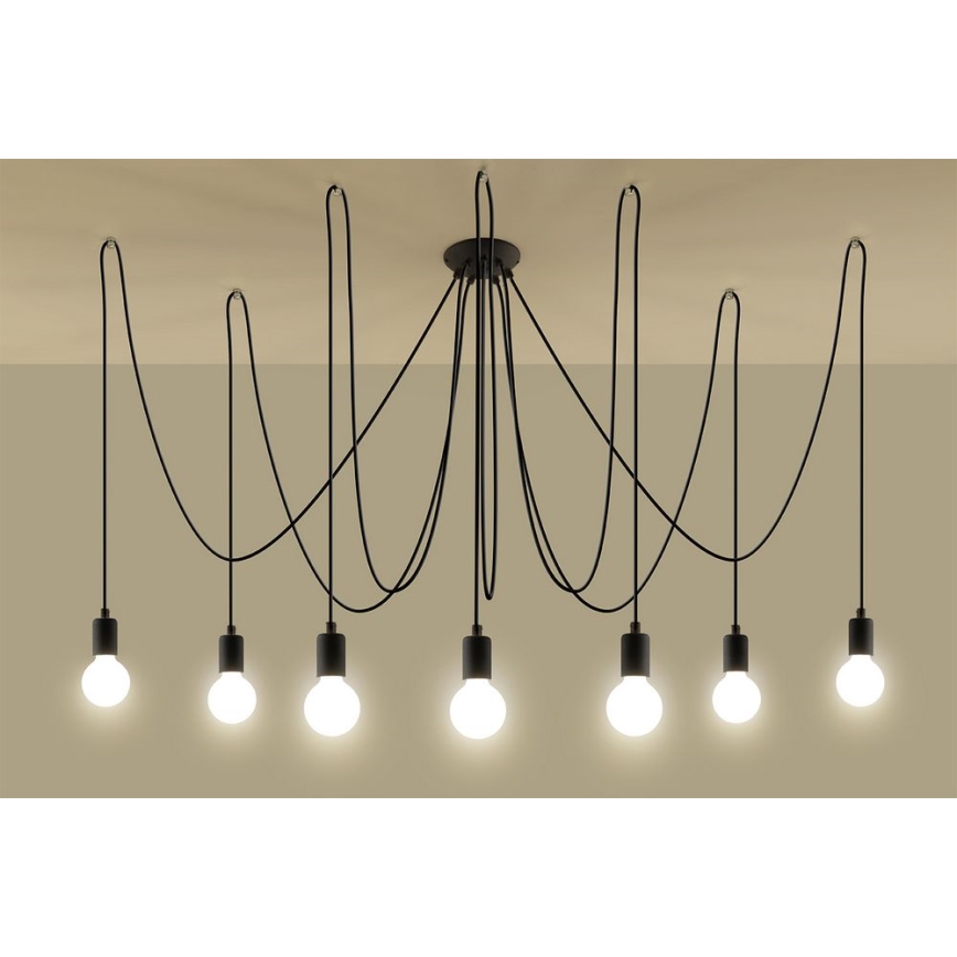 Luster na lanku EDISON 7 7xE27/60W/230V pavúk čierna