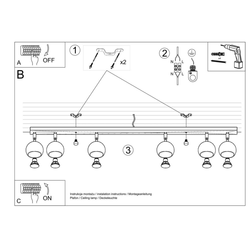 Stropné bodové svietidlo OCULARE 6xGU10/10W/230V
