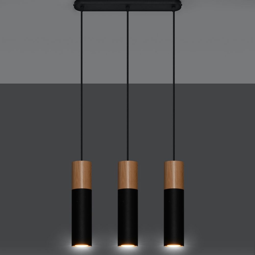 Luster na lanku PABLO 3xGU10/40W/230V čierna/buk