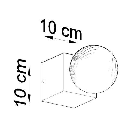 Guľové svietidlo je pripevnené k štvorcovej základni. Rozmery základne aj gule sú 10 cm.