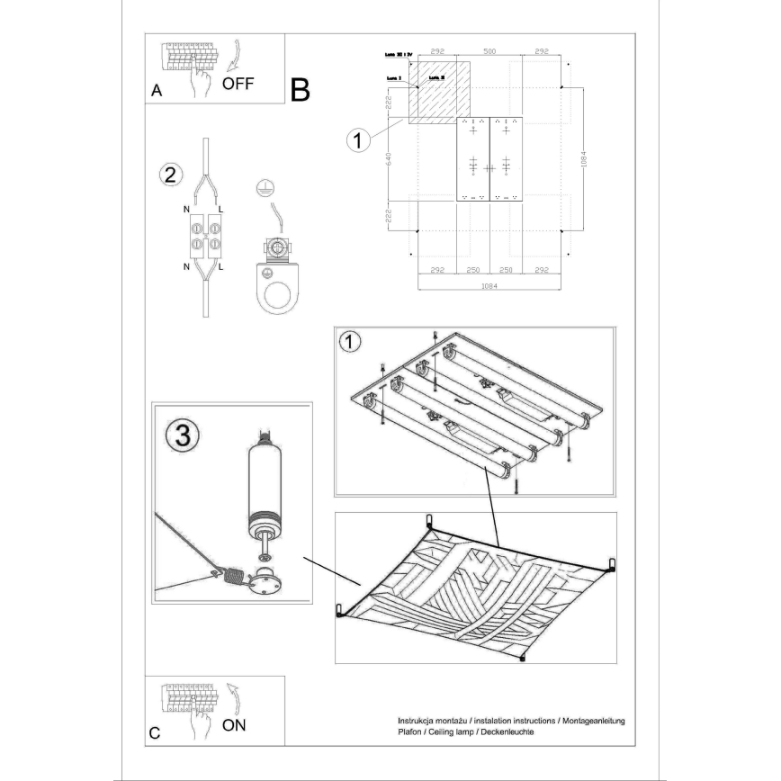 LED stropné svietidlo LUNA 4xG13/8,5W/230V 10,5x10,5 cm biele