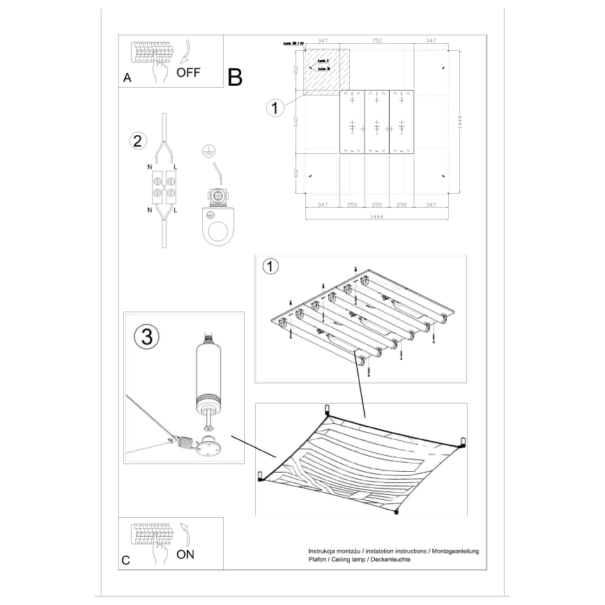 LED stropné svietidlo LUNA 6xG13/8,5W/230V 140x140 cm biela