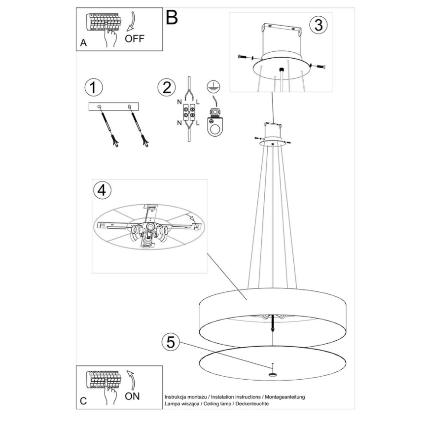 Luster na lanku SKALA 6xE27/60W/230V pr. 80 cm čierna
