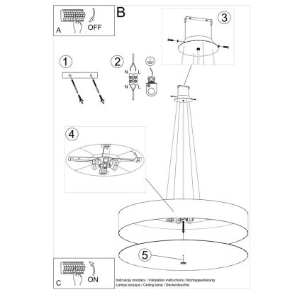 Luster na lanku SKALA 6xE27/60W/230V pr. 100 cm čierna