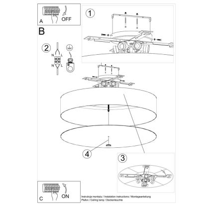 Stropné svietidlo SKALA 6xE27/60W/230V pr. 80 cm čierna