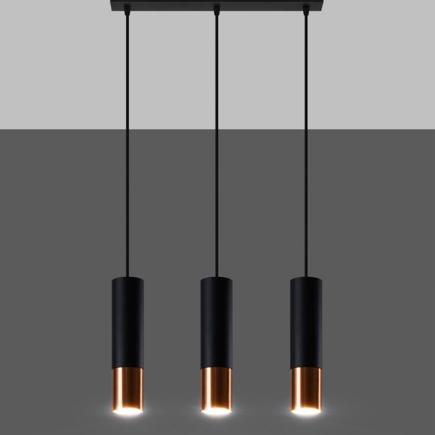Luster na lanku LOOPEZ 3xGU10/10W/230V čierna/meď