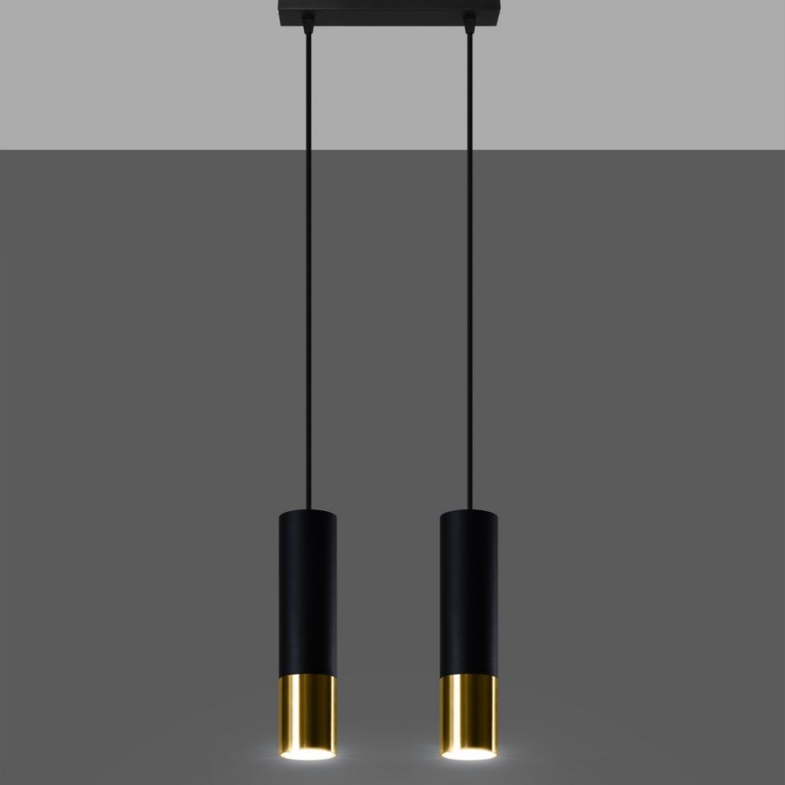 Luster na lanku LOOPEZ 2xGU10/10W/230V čierna/zlatá