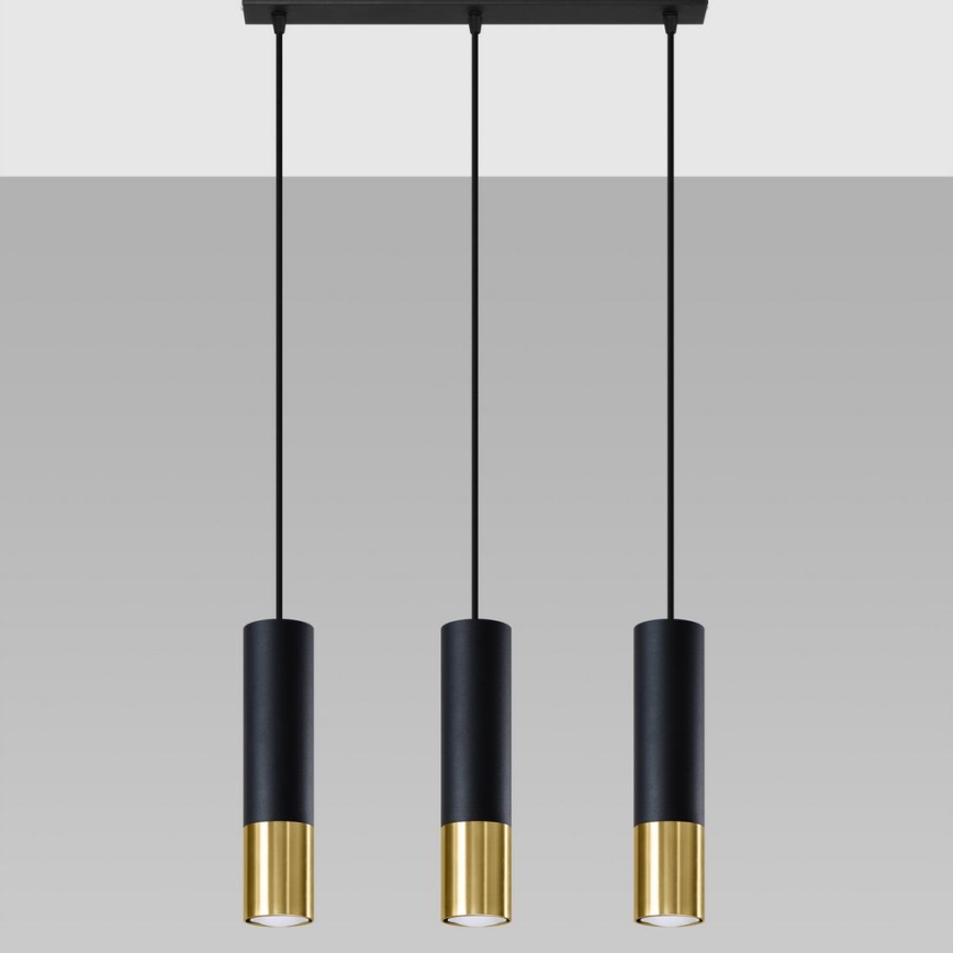 Luster na lanku LOOPEZ 3xGU10/10W/230V čierna/zlatá