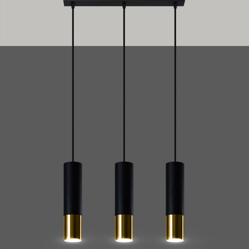 Luster na lanku LOOPEZ 3xGU10/10W/230V čierna/zlatá