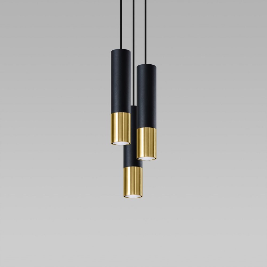 Luster na lanku LOOPEZ 3xGU10/10W/230V guľatý čierna/zlatá