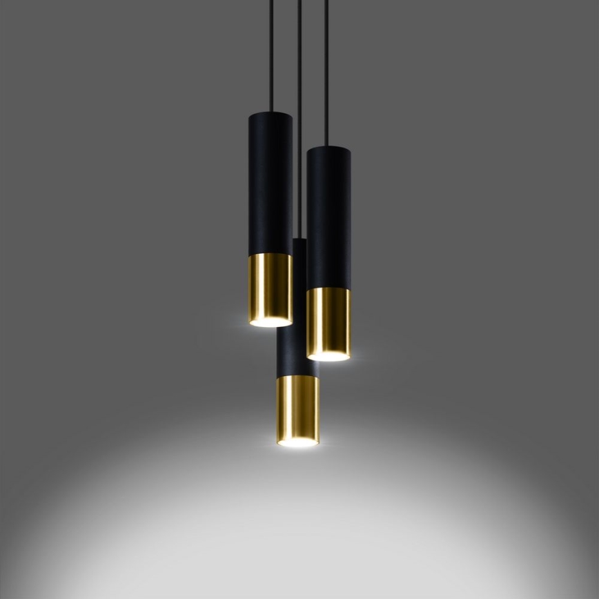 Luster na lanku LOOPEZ 3xGU10/10W/230V guľatý čierna/zlatá