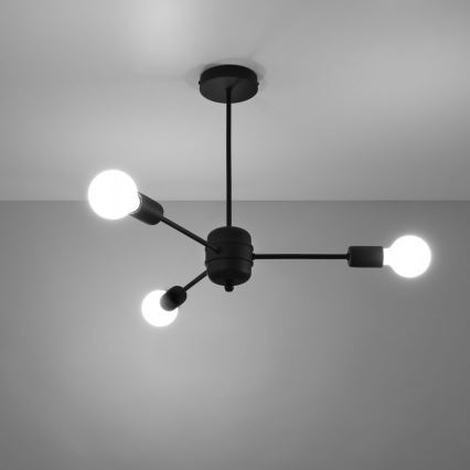 Luster na tyči LANGO 3xE27/60W/230V čierna