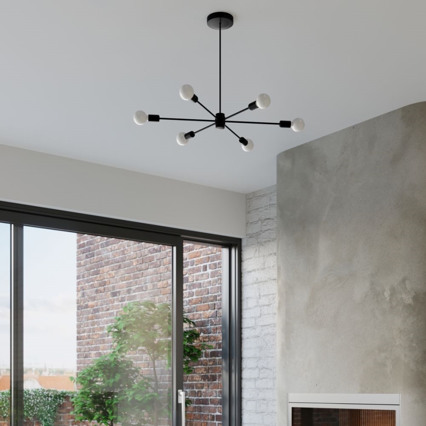 Luster na tyči LANGO 5xE27/60W/230V čierna