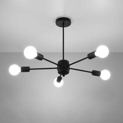 Luster na tyči LANGO 5xE27/60W/230V čierna