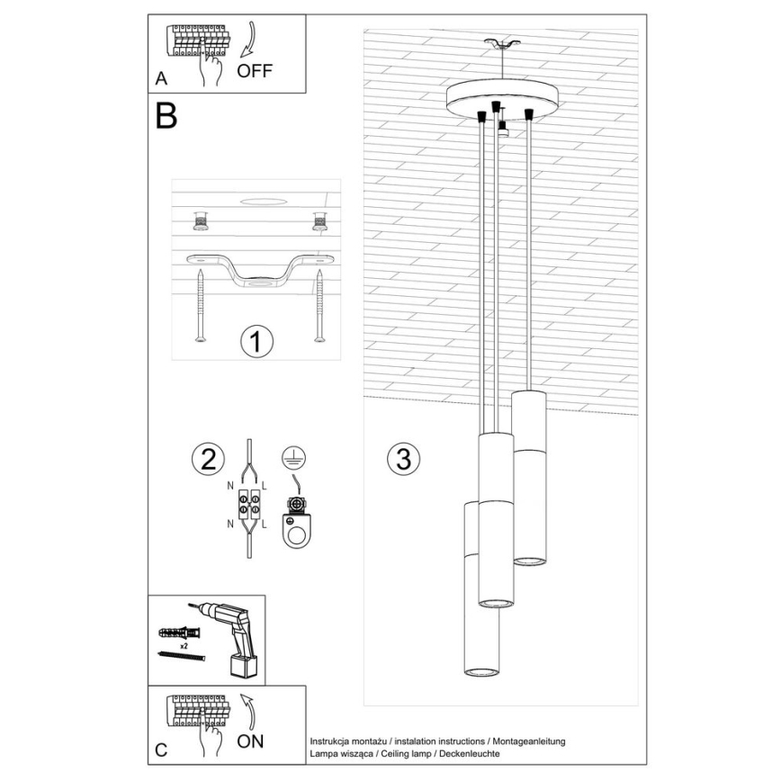 Luster na lanku BORGIO 3xGU10/40W/230V betón/kov biela