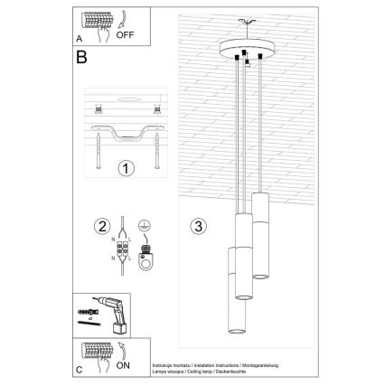 Luster na lanku BORGIO 3xGU10/40W/230V betón/kov čierna