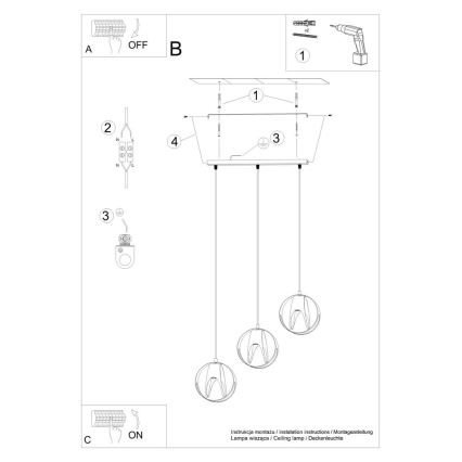 Luster na lanku TULOS 3xE27/60W/230V biela