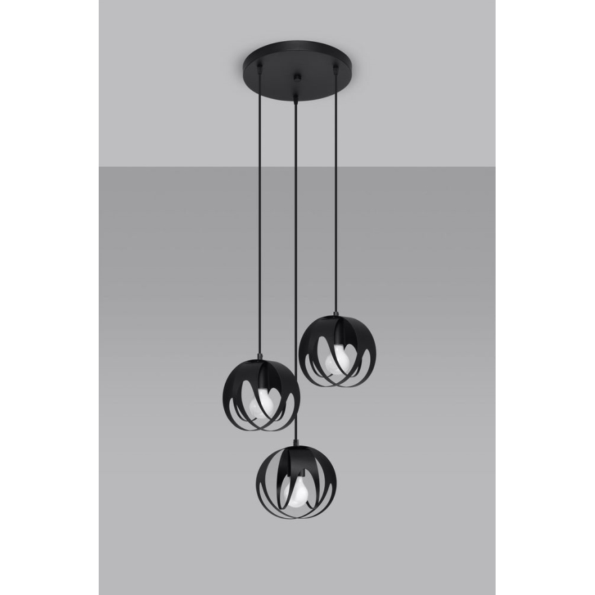 Luster na lanku TULOS 3xE27/60W/230V čierna
