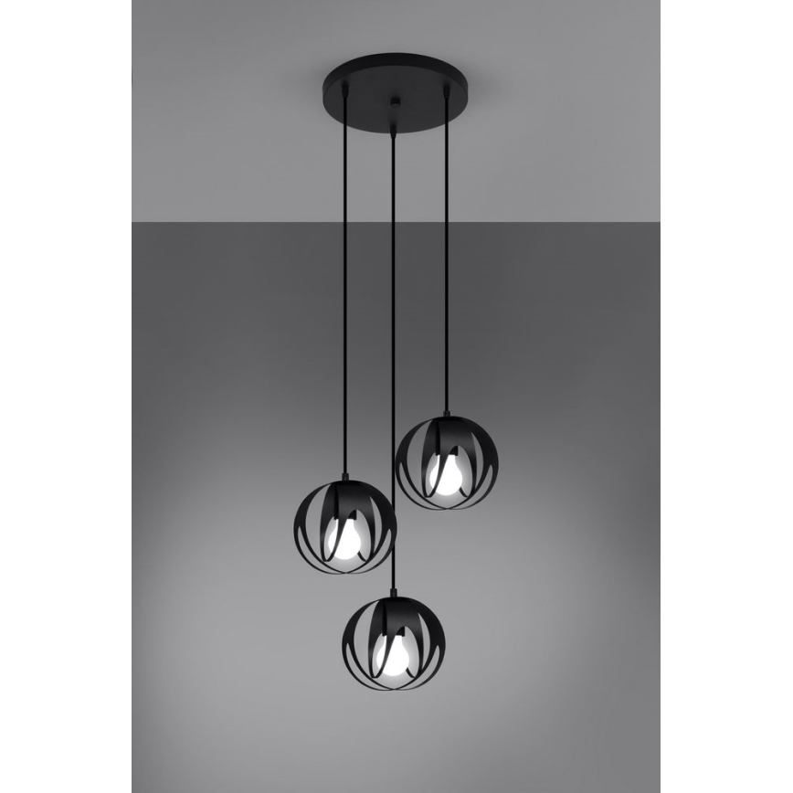 Luster na lanku TULOS 3xE27/60W/230V čierna