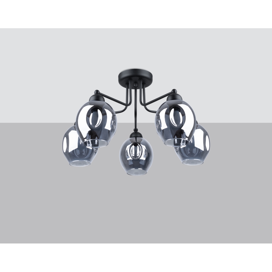 Luster na tyči FILLAN 5xE27/60W/230V čierna