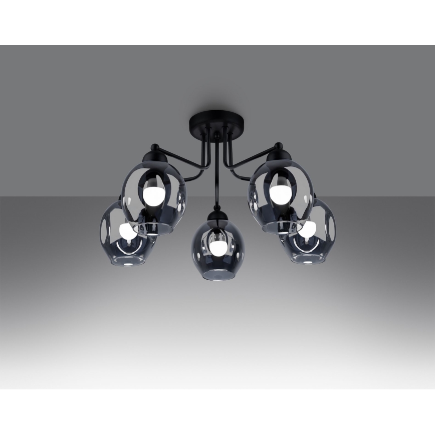 Luster na tyči FILLAN 5xE27/60W/230V čierna