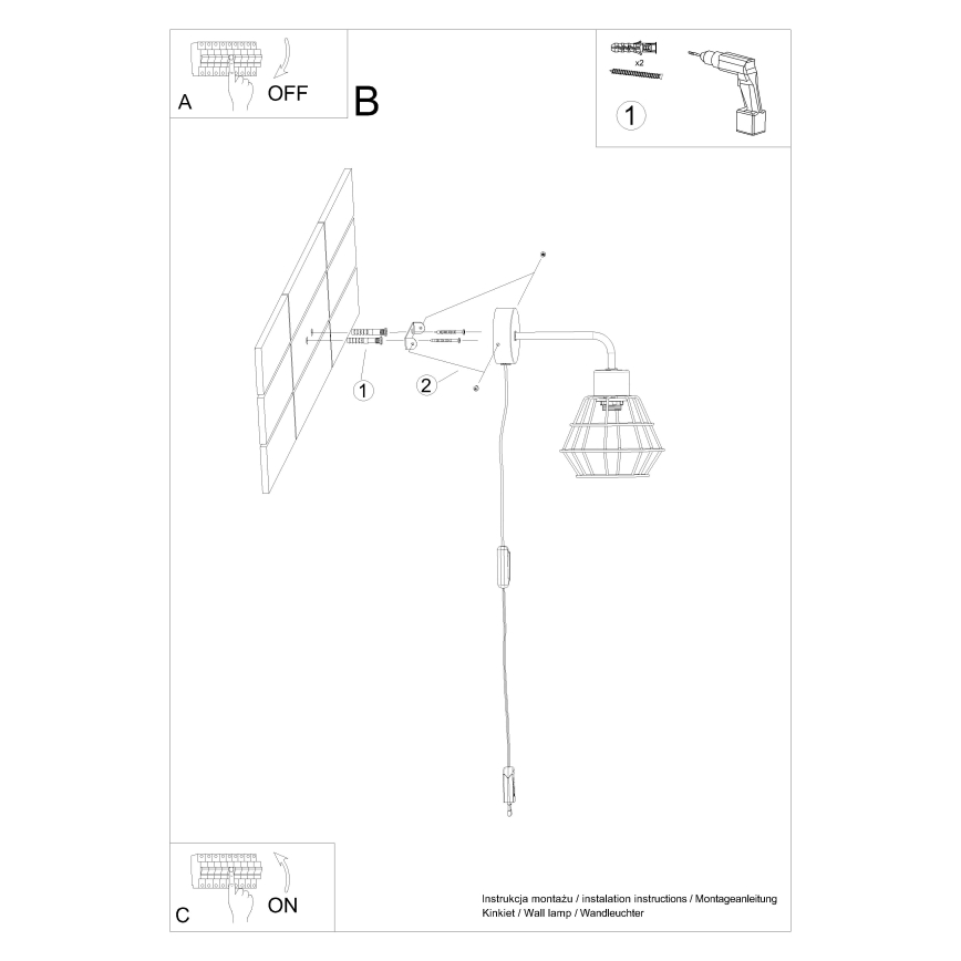 Nástenná lampa SUBA 1xE27/15W/230V čierna