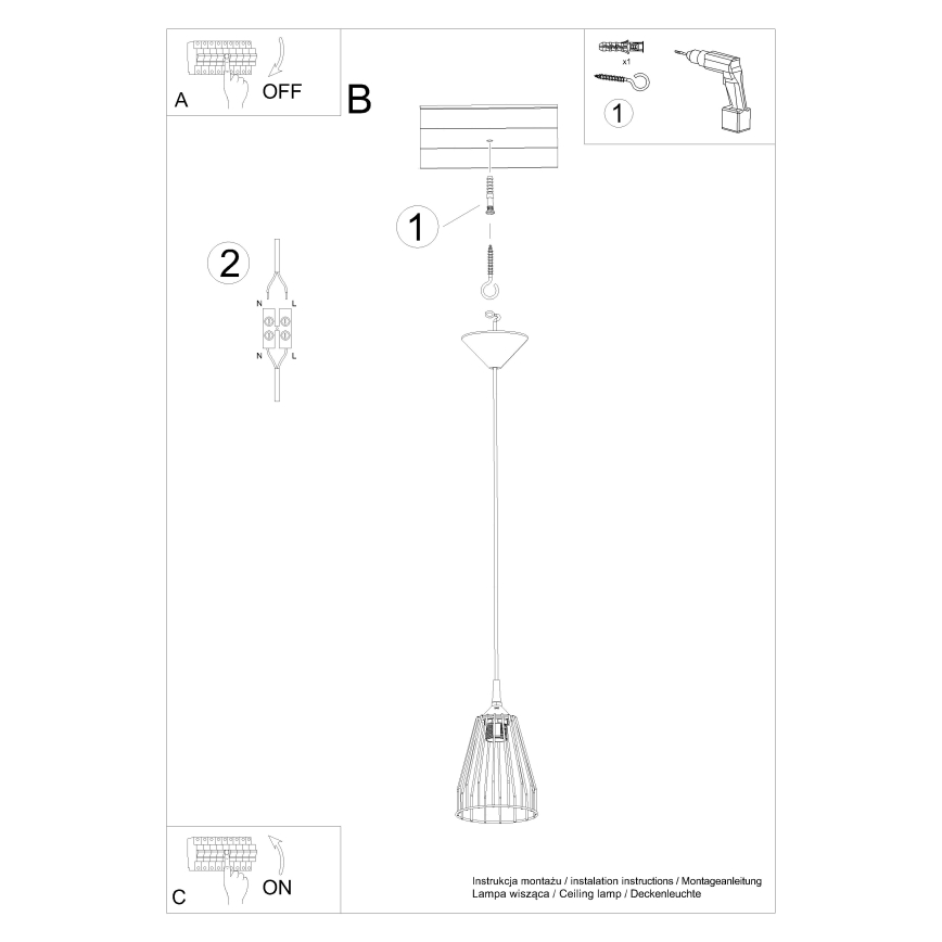 Luster na lanku LEYO 1xE27/15W/230V čierna