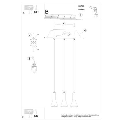 Luster na lanku REA 3xE14/12W/230V betón
