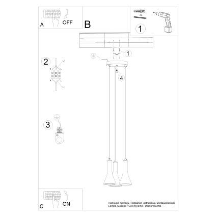 Luster na lanku REA 3xE14/12W/230V betón