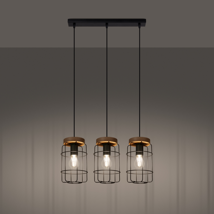 Luster na lanku GOTTO 3xE27/15W/230V čierna/buk