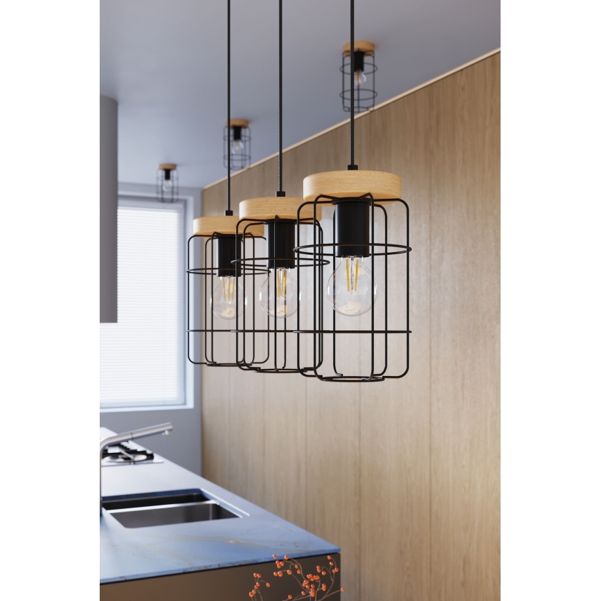 Luster na lanku GOTTO 3xE27/15W/230V čierna/buk