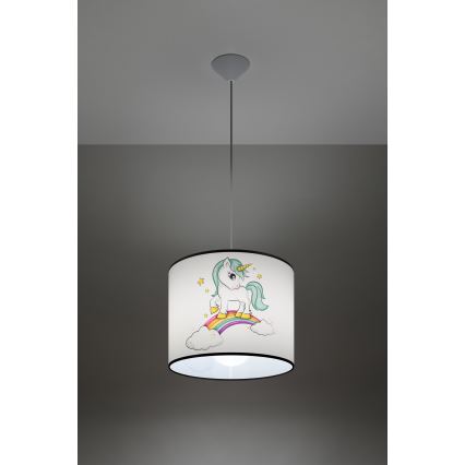 Detský luster na lanku UNICORN 1xE27/15W/230V pr. 30 cm jednorožec