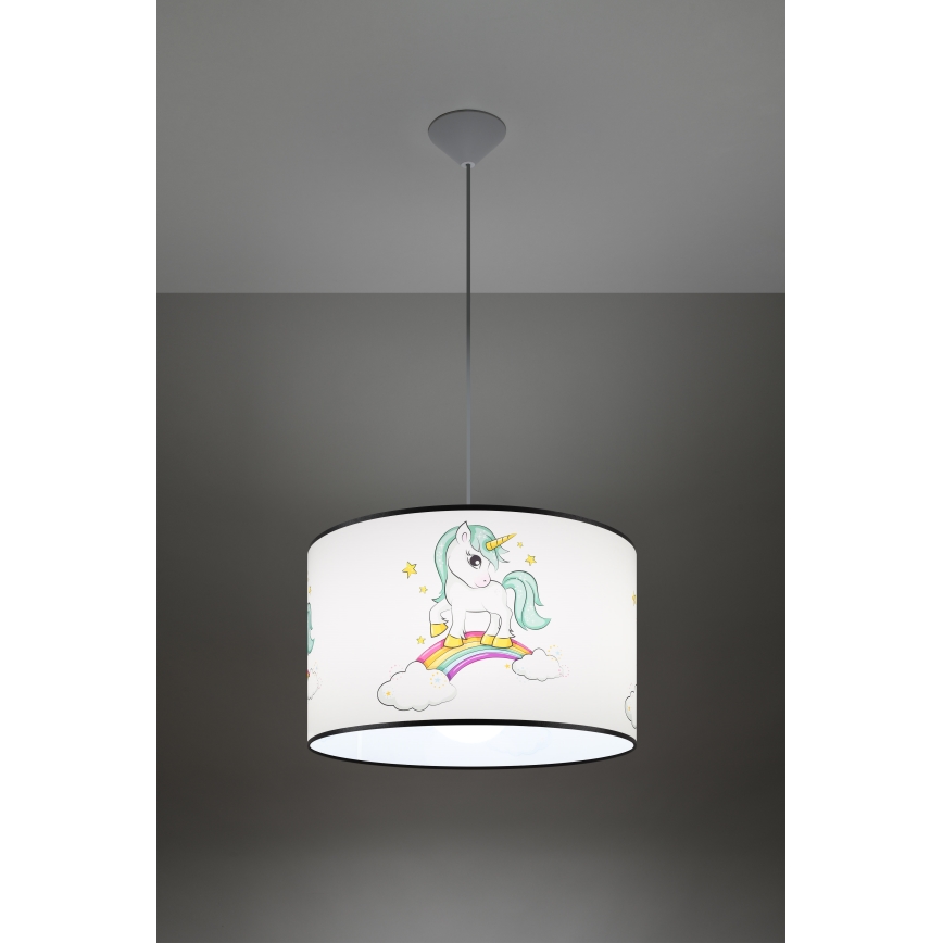 Detský luster na lanku UNICORN 1xE27/15W/230V pr. 40 cm jednorožec
