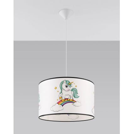 Detský luster na lanku UNICORN 1xE27/15W/230V pr. 40 cm jednorožec