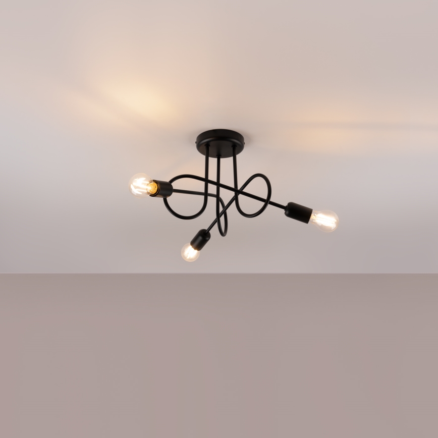 Prisadený luster LOOP 3xE27/15W/230V čierna