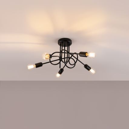 Prisadený luster LOOP 5xE27/15W/230V čierna