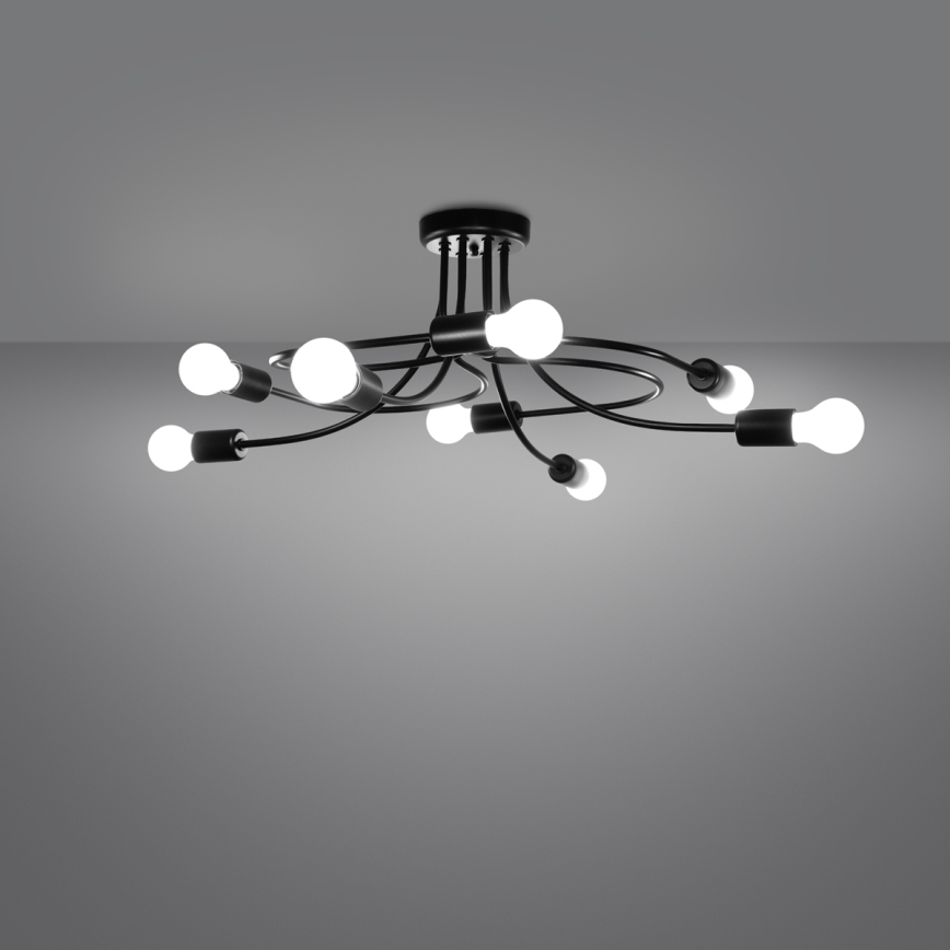 Luster na tyči LEVAR 8xE27/15W/230V čierna