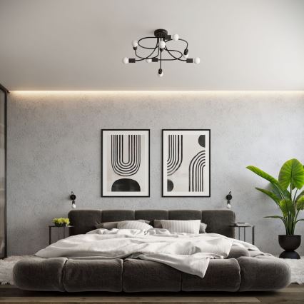 Luster na tyči LEVAR 8xE27/15W/230V čierna