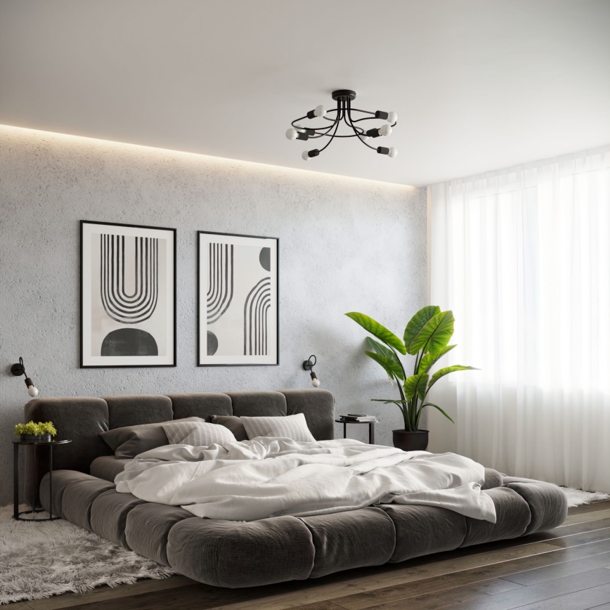Luster na tyči LEVAR 8xE27/15W/230V čierna