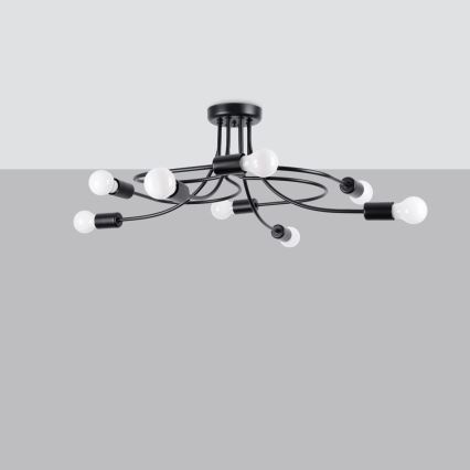 Luster na tyči LEVAR 8xE27/15W/230V čierna