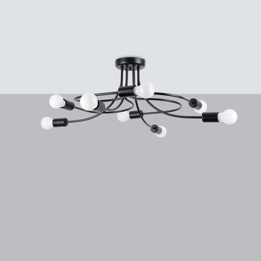Luster na tyči LEVAR 8xE27/15W/230V čierna