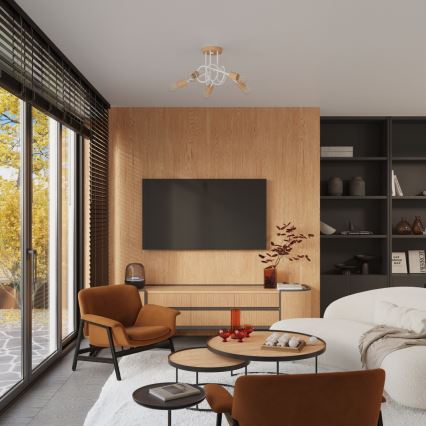 Prisadený luster EMBER 5xE27/15W/230V biela/béžová/buk