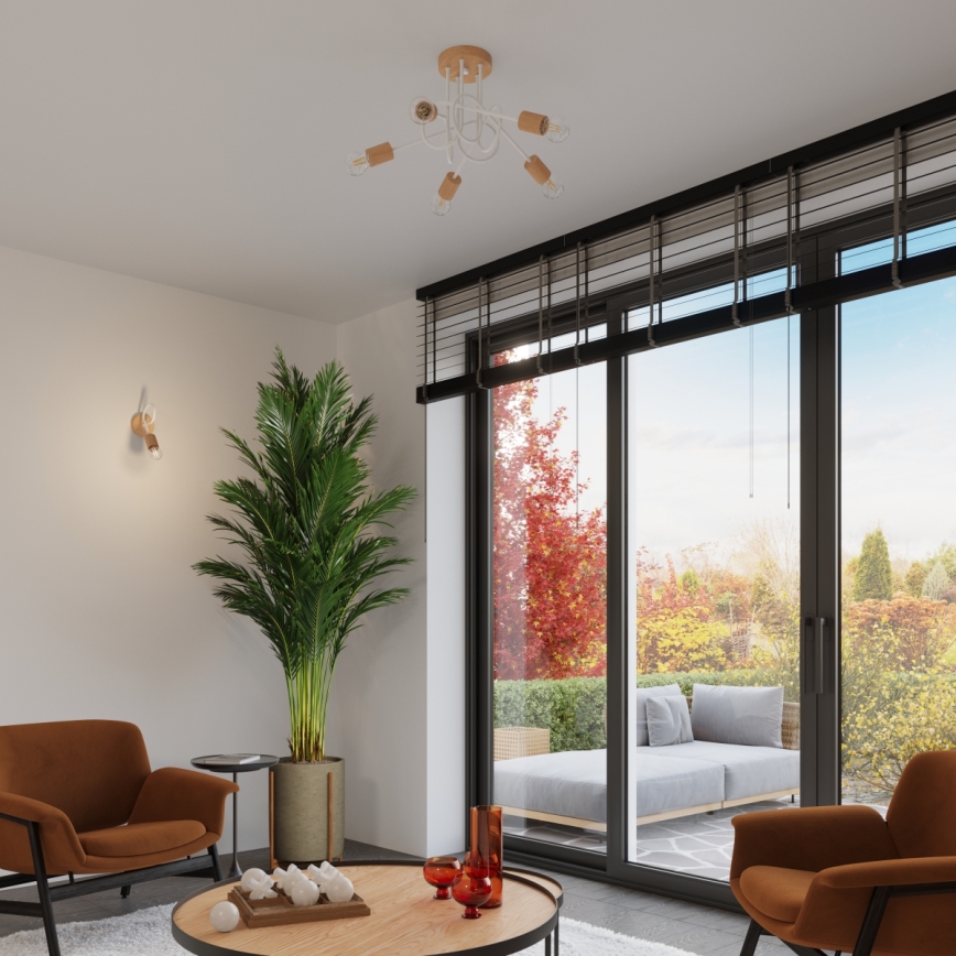 Prisadený luster EMBER 5xE27/15W/230V biela/béžová/buk