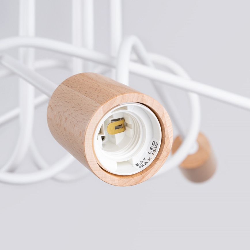 Prisadený luster EMBER 5xE27/15W/230V biela/béžová/buk