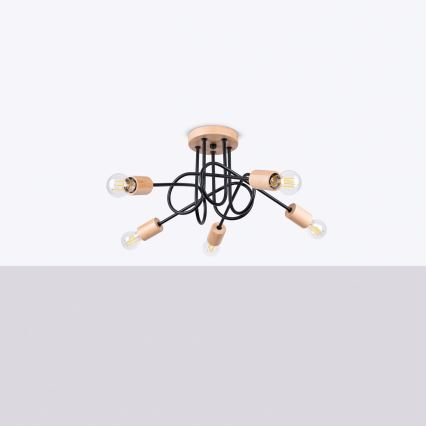 Prisadený luster EMBER 5xE27/15W/230V čierna/béžová/buk
