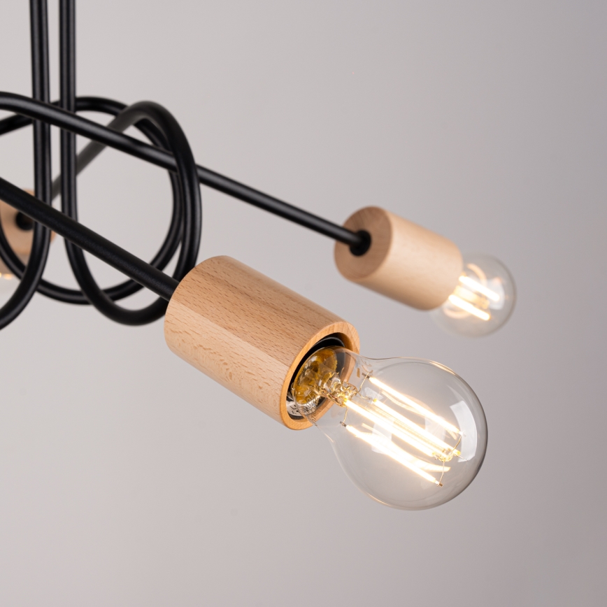 Prisadený luster EMBER 5xE27/15W/230V čierna/béžová/buk