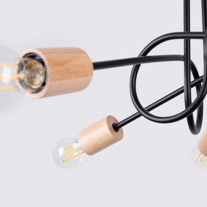 Prisadený luster EMBER 5xE27/15W/230V čierna/béžová/buk