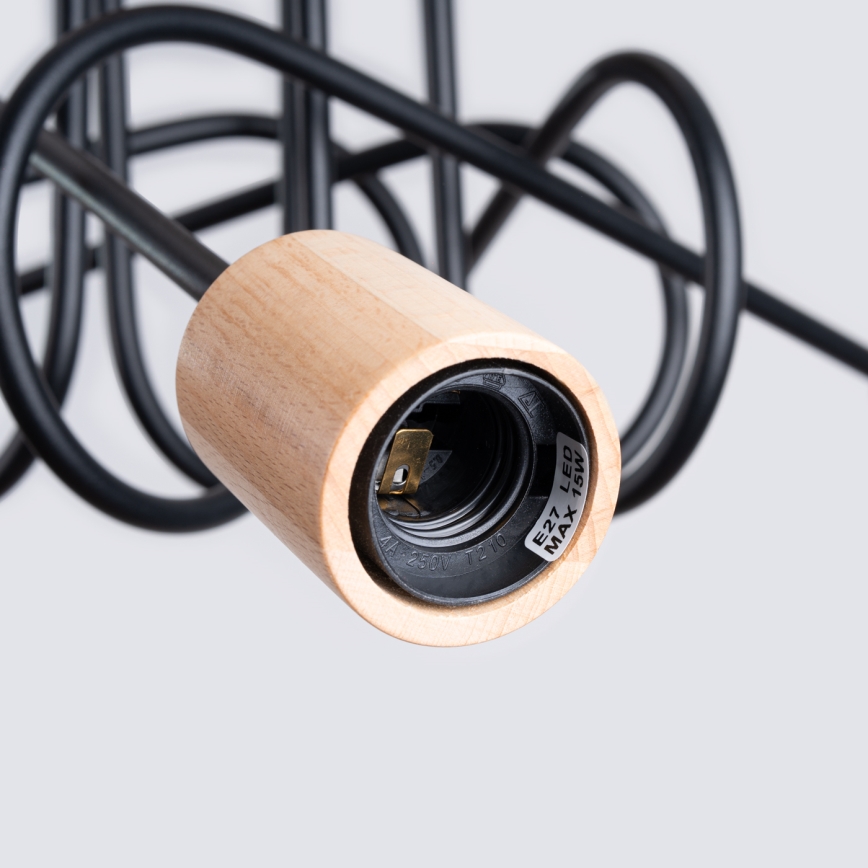 Prisadený luster EMBER 5xE27/15W/230V čierna/béžová/buk