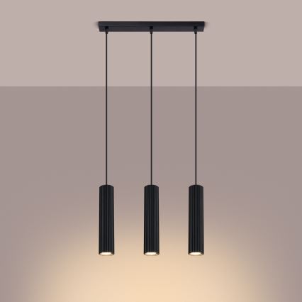 Luster na lanku KARBON 3xGU10/10W/230V čierna
