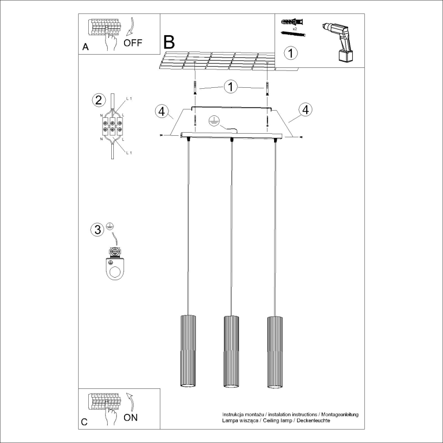 Luster na lanku KARBON 3xGU10/10W/230V krémová